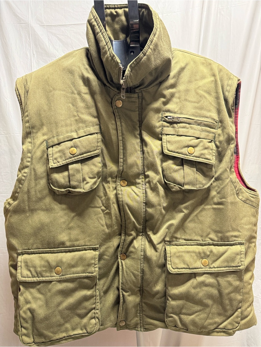 Branded Lion Men’s XL Olive Utility Vest Plaid Lined Insulated Workwear